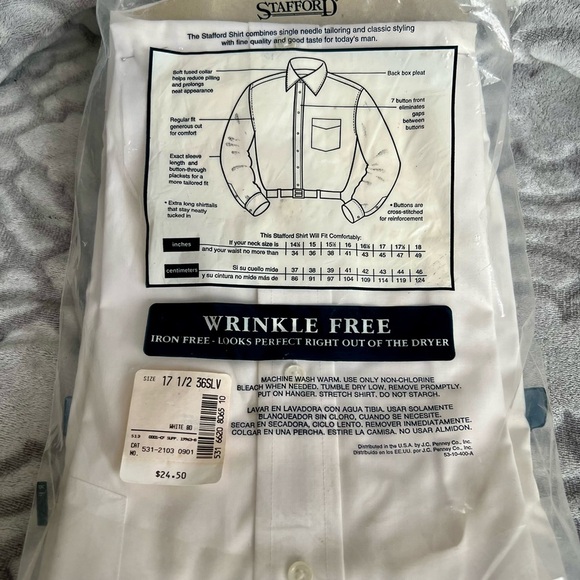 Stafford Wrinkle-Free White Dress Shirt – Long Sleeve – Size 17½ x 36 – NWT - Picture 4 of 4